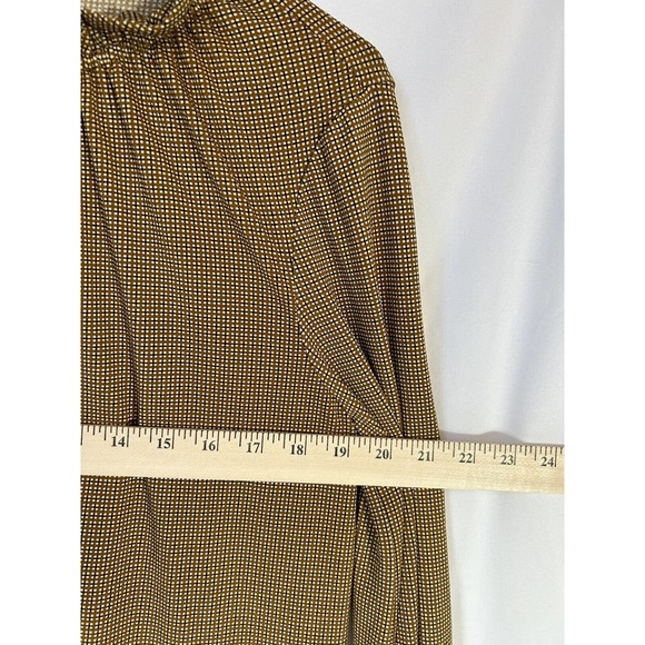 Adrianna Papell blouse Women's brown check 1/4 Button Top Ruffle Neck Sheer M - Picture 6 of 7